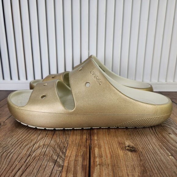 Crocs Classic v2 Slide Sandals Mens Size 9 Metallic Gold Slip On Comfort Casual main image 8